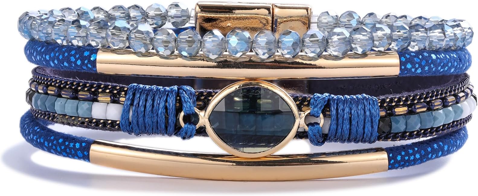 FANCY SHINY Leather Wrap Bracelets Crystal Beads Bracelet Boho Cuff Stone Charm Bracelets with Clasp Costume Jewelry for Women
