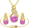 Jewelry Sets for Women-18K Gold Plated Dainty Birthstone Pendant,Trendy Necklace Earrings Infinity Bracelets Set,Ideal Jewelry Gifts for Her Mom