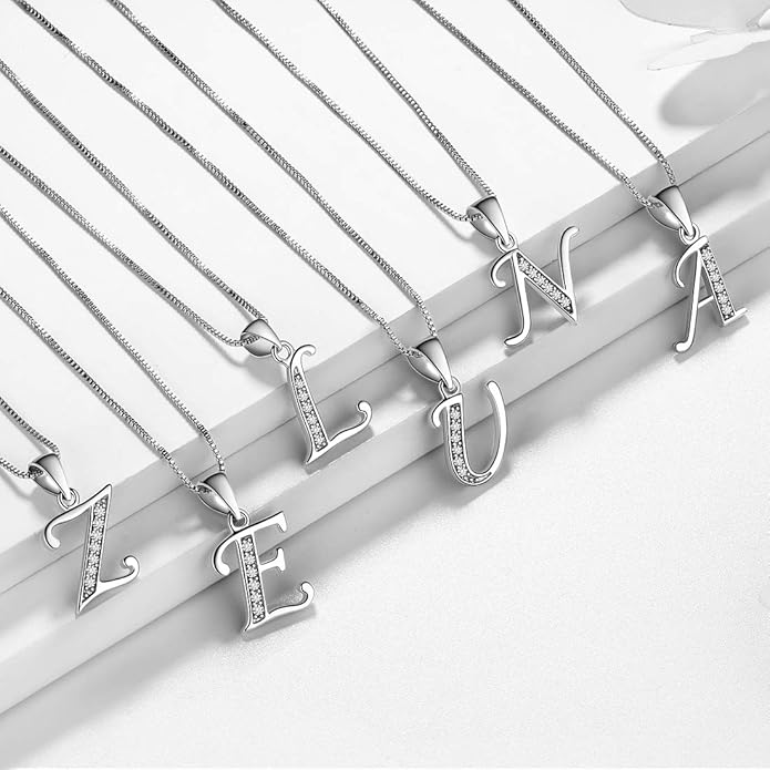 Aurora Tears Letter Necklace Initial 925 Sterling Silver Alphabet Pendant Crystal Name Gift Women Cubic Zirconia Jewelry