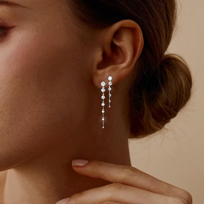 14K Gold Plated Dangle Earrings for Women Dainty Silver Drop Earring Trendy Small Long Dangling Wedding Bridesmaid Hoop Diamond Crystal Cute Earring Jewelry Valentine Gifts