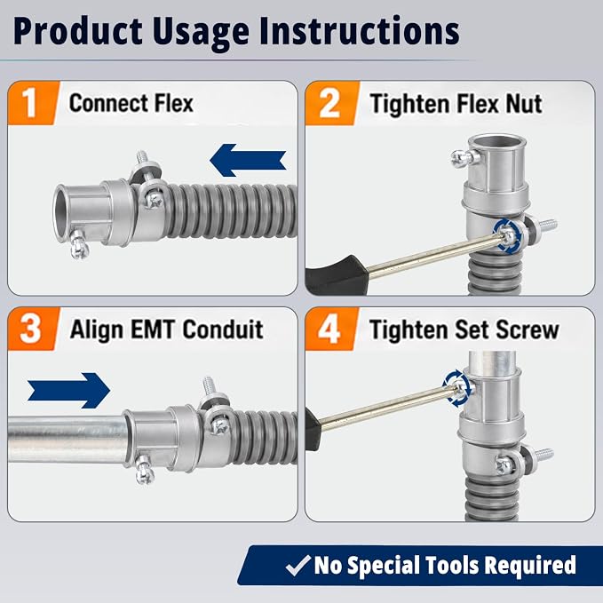 3/4" Squeeze EMT to Flex Coupling, UL Listed, 10 Pack | Zinc die-cast couplings - Image 5