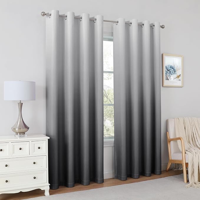 HOMEIDEAS Grey Gray Ombre 100% Blackout 52W x 84L 2 Panels | Gradient, Room - Image 8