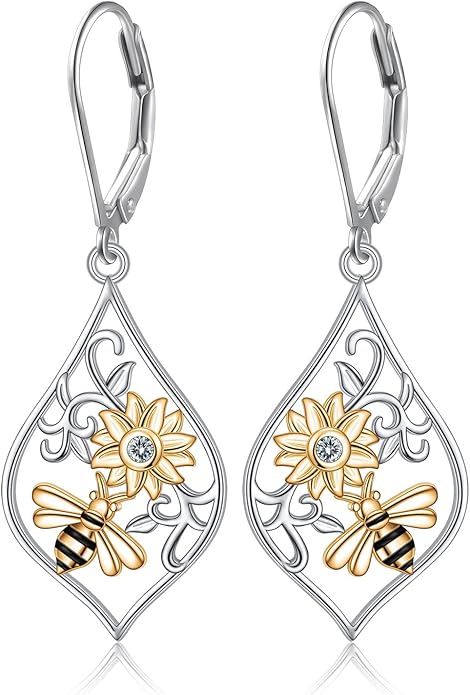 925 Sterling Silver Filigree Dangle Drop Earrings Daisy/Lotus/Rose Flower/Moonstone Leverback Teardrop Earrings for Women Infinity Celtic Knot Daisy Lotus Jewelry for Mothers Day