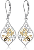 925 Sterling Silver Filigree Dangle Drop Earrings Daisy/Lotus/Rose Flower/Moonstone Leverback Teardrop Earrings for Women Infinity Celtic Knot Daisy Lotus Jewelry for Mothers Day