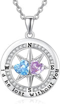 Compass Necklace for Women, Exquisite S925 Valentines Day Anniversary Birthday Gifts for Wife Her Double Birthstone Pendant Jewelry ‘I'd be Lost Without You’