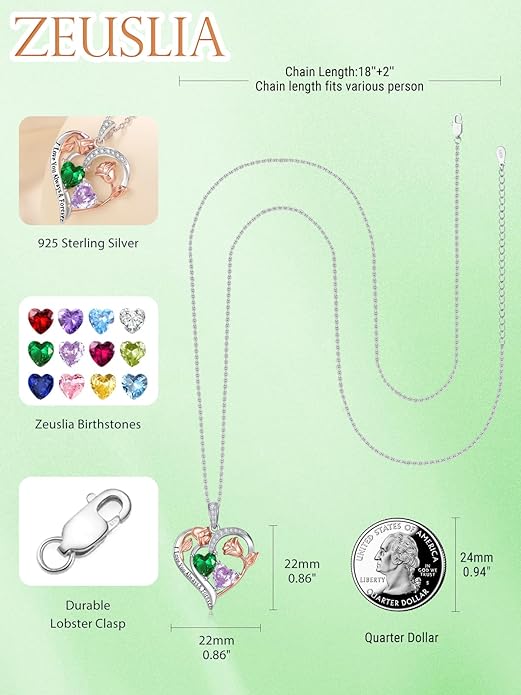 Valentine's Day Gifts for Wife 925 Sterling Silver Double Birthstone Pendant Necklaces I Love You for Always and Forever Necklace Anniversary Birthday Gifts for Wife Girlfriend Mom Her