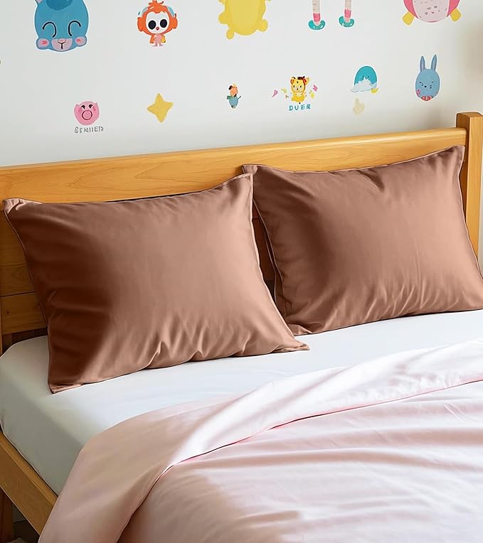 Deep Dream Toddler Pillowcases for 13x18 Pillow 2 Pack, 100% Cotton Travel Pillow Case Cover, 600 Thread Count Cotton Pillow Covers, Soft & Breathable Small Pillow Cases Envelope Closure, Coffee Brown