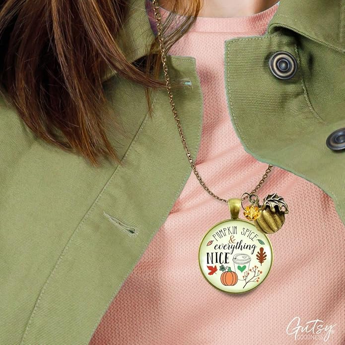 Gutsy Goodness Autumn Necklaces Fall October Theme Pumpkin Spice Halloween Thanksgiving Themed Pendant Message Jewelry