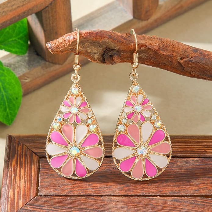 Colorful Green Teardrop Earrings for Women - Bohemian Style Enamel Dangle Earrings Lightweight Fashion Jewelry for Daily/Wedding/Party