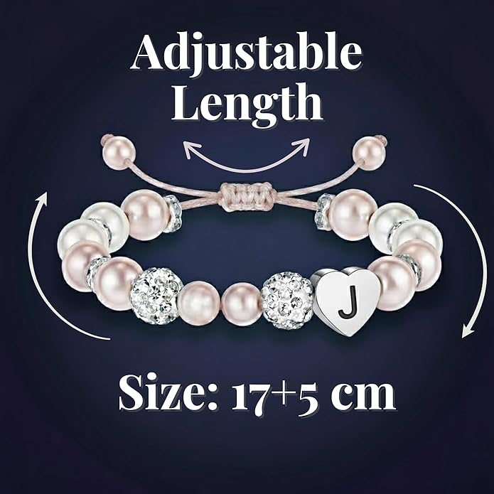 Solza Heart Bead Initial Bracelet – Personalized Stainless Steel Beaded Bracelet with Letter Charm, Adjustable Heart Bracelet, Fashion Jewelry Gift, Stackable Personalized Jewelry Accessory