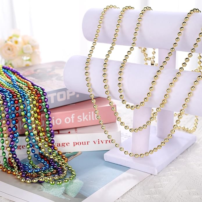 Mardi Gras Beads Necklaces, 33 Inch Plastic Beads for Party Favors, Festival Decorations, Parade Throws, Christmas, St. Patrick's Day Celebrations