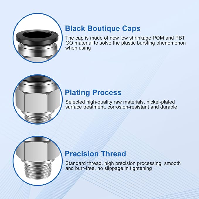 CNAODUN 12 Pcs Push to Connect Fittings 1/2 Inch Tube OD x 1/4 Inch NPT Thread - Image 3