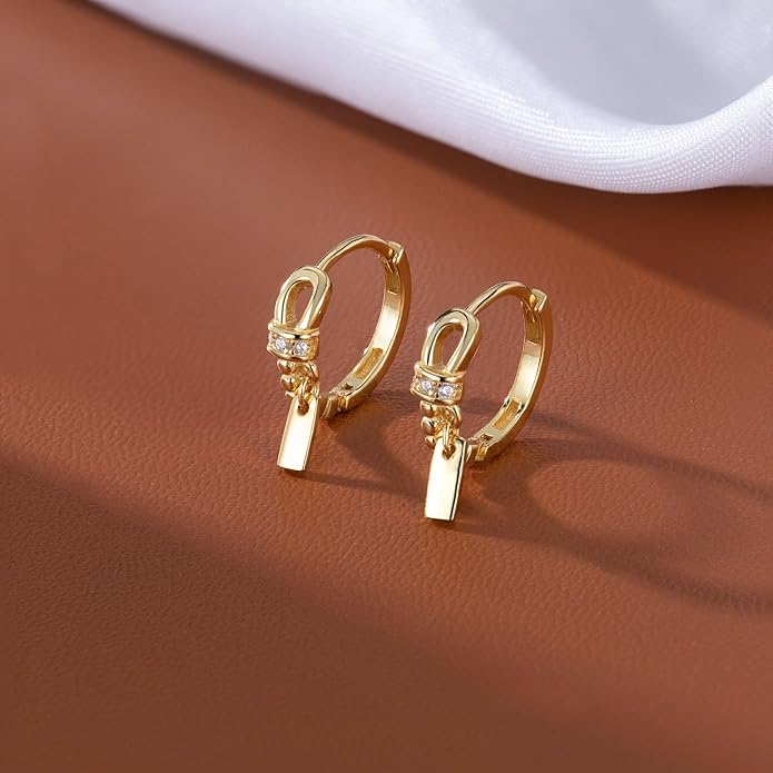 Reffeer Solid 925 Sterling Silver Minimalist Hoop Earrings for Women Teen Girls CZ Hoop Earrings Cartilage Helix Hoop Earrings Huggie