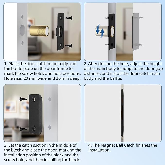 Ball Catch Door Hardware Jiayi 6 Pack Magnetic Ball Catch Top of French Door - Image 6