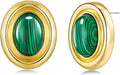 18K gold plated Medium Oval Button Chunky Statement Earrings for Women by SNGIA, (Turquoise, Carnelian, Aventurine, Amethyst, Malachite, Cat Eye, White, Cream) Bold Handmade Colored (Red, Blue, Green, White, Cream, Purple) Exaggerated Dome Retro Rounde...