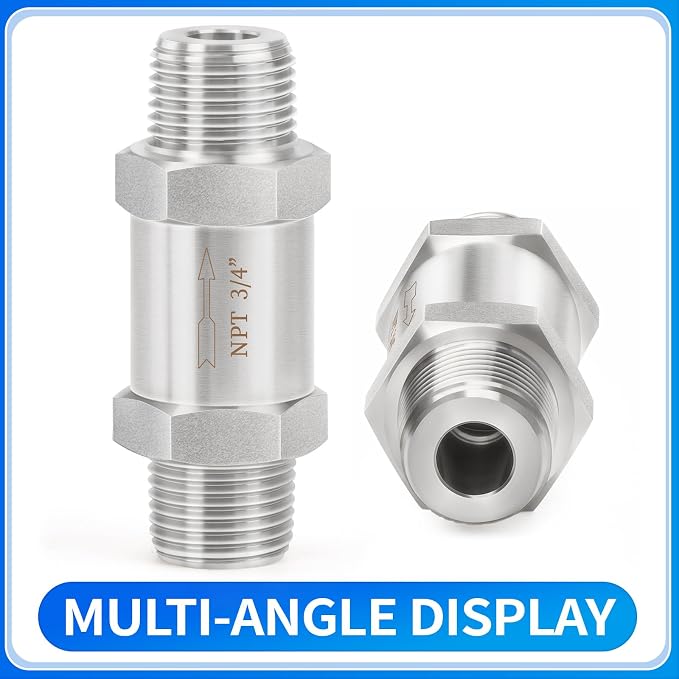 ChillWaves 304 Stainless Steel In-Line Split Check Valve 3/4" NPT Male Thread - Image 3
