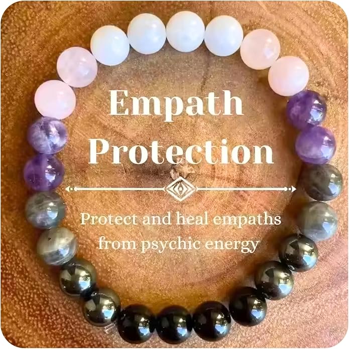 Valentines Days Gift Empath Protection Beaded Crystal Bracelet – Natural Stone Jewelry with Onyx, Amethyst, Labradorite, Rose Quartz & White Jade Easter Basket Christmas Baptism Birthday Healing Gifts