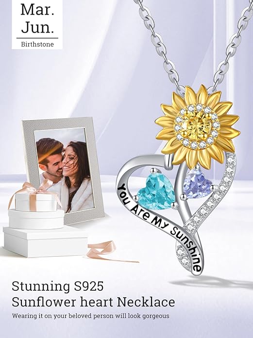 Valentine's Day Gifts for Wife 925 Sterling Silver Double Birthstone Pendant Necklaces I Love You for Always and Forever Necklace Anniversary Birthday Gifts for Wife Girlfriend Mom Her
