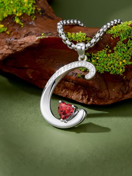Valentines Day Gifts for Women Alphabet A to Z Initial Birthstone Pendant Necklaces for Women - 18k White Gold Plated Personalized Name Jewelry Valentine Mothers Day Birthday Gifts for Women Her Girlfriend