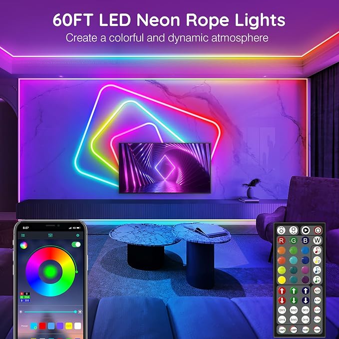 AILBTON 18m Smart Waterproof LED Neon Lights, Music Sync Color Changing - Image 2