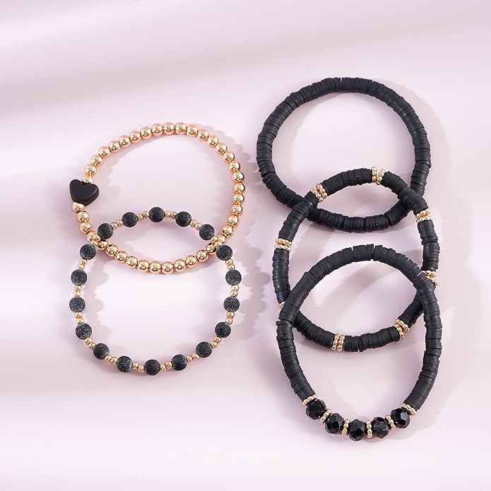 Heishi Beaded Stretch Bracelets for Women Stackable Polymer Clay Beads Bracelets Friendship Boho Summer Beach Bracelet Jewelry Set