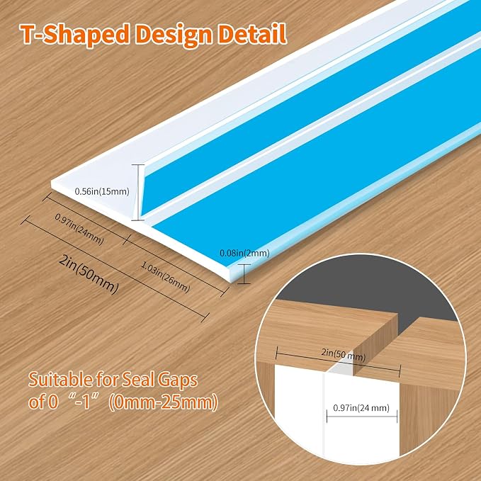 T-Shaped Rubber Weather Stripping Door Seal Extra Thick 2mm, 2 in x 50 Ft - Image 6