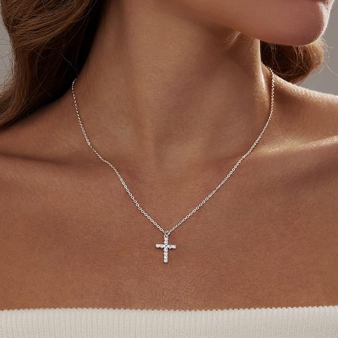 Zeffy Cross Necklace for Women, 18k Gold/Silver Plated Tiny Cross Pendant Necklace Simple Layered Cross Necklaces Gold Jewelry for Women