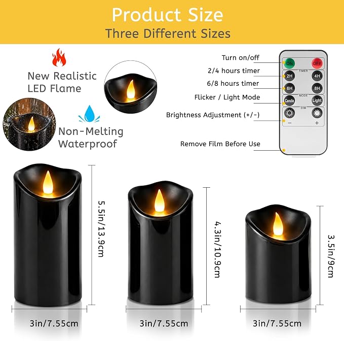 Flameless Candles 4" 5" 6" Set of 9 Outdoor Indoor Pillars Battery Operated - Image 4