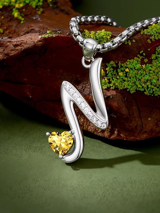 Valentines Day Gifts for Women Alphabet A to Z Initial Birthstone Pendant Necklaces for Women - 18k White Gold Plated Personalized Name Jewelry Valentine Mothers Day Birthday Gifts for Women Her Girlfriend