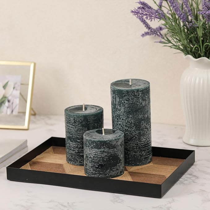 3x4 Inch Dark Green Pillar Candles Set of 3 - Image 2
