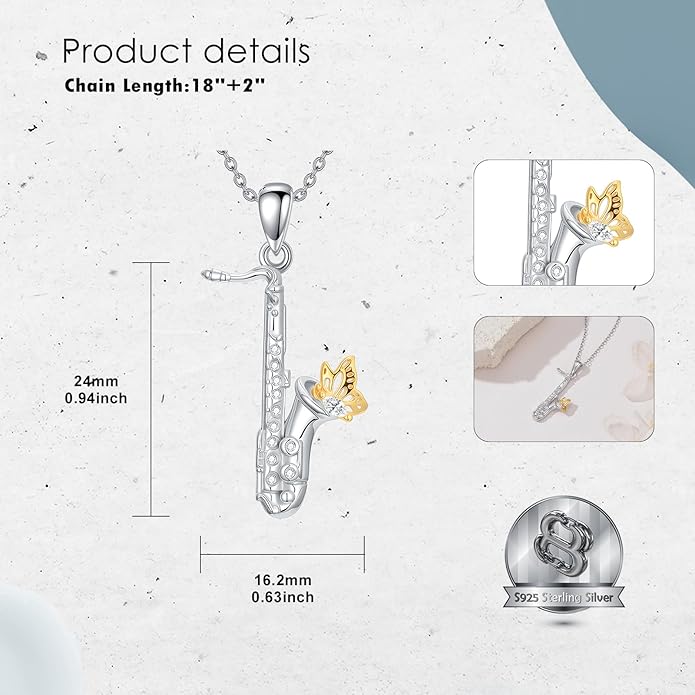 Violinist Necklace Sterling Silver Music Crystal Jewelry Saxophone Cello Violin Piano Flute Music Note Necklace Music Gifts for Women Girl Daughter