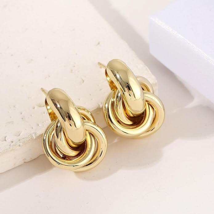 14K Gold Plated Knot Earrings for Women Gold Silver Earrings Heart Link Drop Dangle Earring Chunky Golden Knotted Statement Jewelry