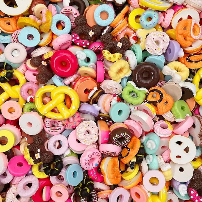 50pcs Cute Slime Charms Mixed Set Resin Flatback for DIY Craft Making and Ornament Scrapbooking Beads Assorted Candy Fruit Cake Christmas Gifts Trellis Resin Ornament Kit Making Supplies