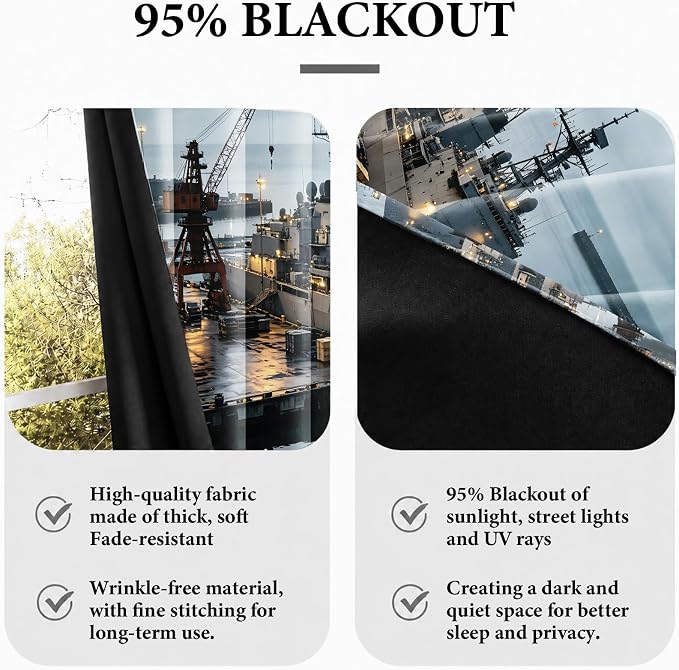 Navy Warship Blackout Curtains for Bedroom 63 Inches Long | Seaport Dock Room - Image 6