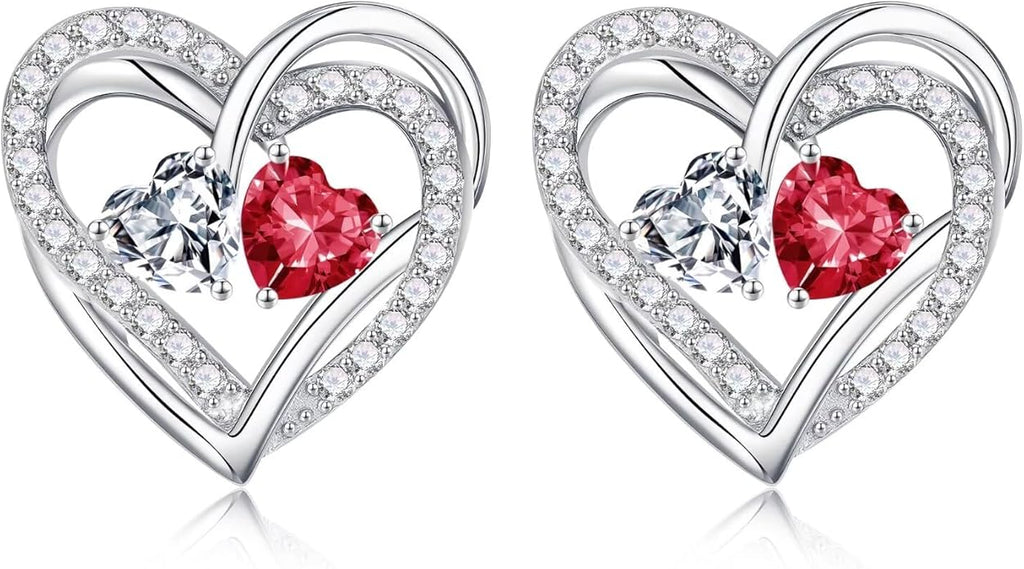 Iefil Valentines Day Gifts for Her, 925 Sterling Silver Heart Birthstone Earrings, Anniversary Birthday Gifts for Women, Birthstone Jewelry for Her Wife Girlfriend Mom