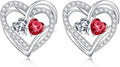 Iefil Valentines Day Gifts for Her, 925 Sterling Silver Heart Birthstone Earrings, Anniversary Birthday Gifts for Women, Birthstone Jewelry for Her Wife Girlfriend Mom