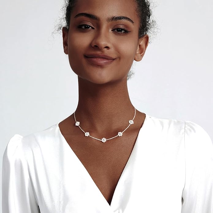 Zeffy Pearl Necklace 4MM/6MM/8MM Dainty Round Imitation Pearl Choker Necklace Wedding Pearl Necklace Delicate Jewelry for Women Simple Bridesmaid Jewelry Gifts