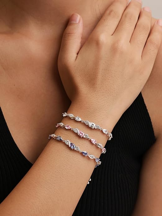 FANCIME Birthstone Teardrop Tennis Bracelet for Women, Sterling Silver 9x7mm main Gemstone Bolo Adjustable Chain Bracelet Fine Jewelry Birthday Gifts for Women Mom Wife Her