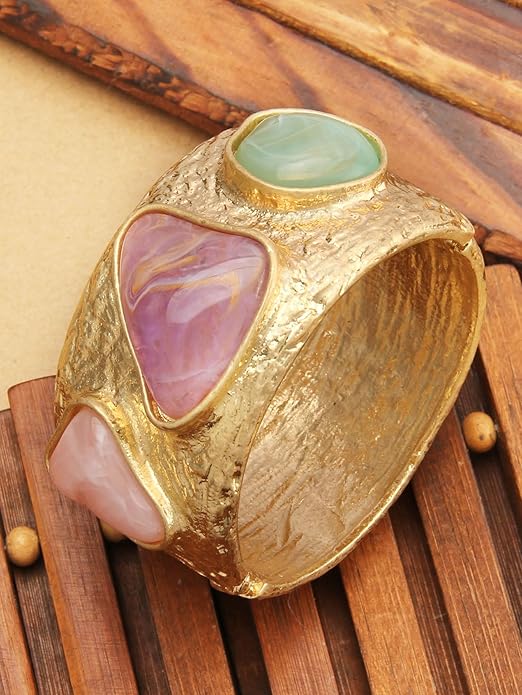 Gold Cuff Bracelet for Women Silver Beaded Bracelets Open Bangle Stackable Stretch Bead Bracelet Boho Jewelry Gifts for Wife Couple