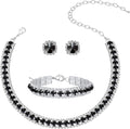 Women Rhinestone Crystal Jewelry Set Crystal Tennis Design Rhinestone Choker Necklace Link Bracelet Teardrop Earrings Set Wedding Bridal Bridesmaids Party