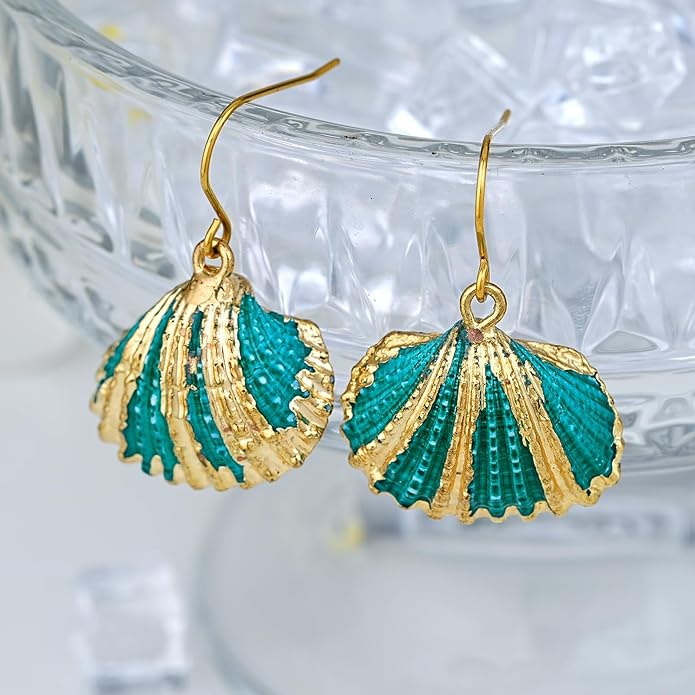 Beach Summer Sea Shell Earrings For Women, Tropical Natural Scallop Shell Jewelry Boho Earring Set Bulk Pack Vacation Dangling Drop Light Formal
