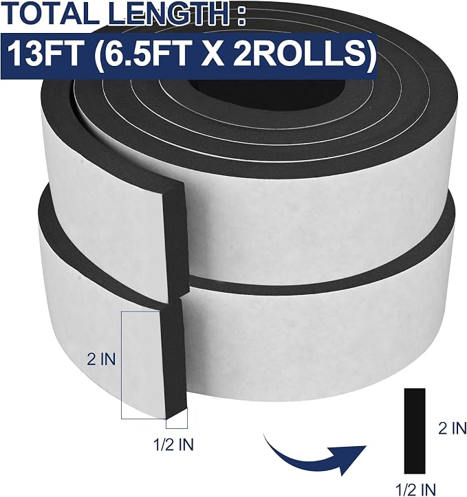13Ft Foam Tapes Self Adhesive Foam Seal Strips 2In x 1/2In x 6.5Ft Each Roll - Image 2
