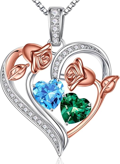 Iefil Valentines Day Gifts for Her - 925 Sterling Silver Rose Heart Necklace, Birthstone Jewelry, Anniversary Birthday Gifts for Wife Girlfriend Mom Daughter