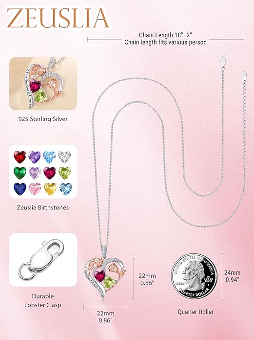 Valentine's Day Gifts for Wife 925 Sterling Silver Double Birthstone Pendant Necklaces I Love You for Always and Forever Necklace Anniversary Birthday Gifts for Wife Girlfriend Mom Her