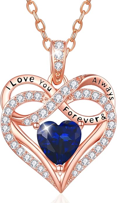 Infinity Rose Gold Valentines Heart Birthstone Necklace for Women,I Love You Always and Forever Jewelry,Valentines Anniversary Birthday Gifts for Her Wife Mom Grandma Daughter