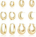 Wgoud 6 Pairs Gold Hoop Earrings Set for Women, 14K Gold Plated Hypoallergenic Lightweight Chunky Open Huggie Hoops Earrings Jewelry for Gifts.