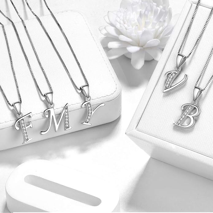 Aurora Tears Letter Necklace Initial 925 Sterling Silver Alphabet Pendant Crystal Name Gift Women Cubic Zirconia Jewelry