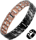 Feraco Men's Copper Magnetic Bracelet and Ring Elegant 99.99% Solid Copper Bracelets with Double-Row Strong Magnets, Magnetic Field Therapy Jewelry(Black)