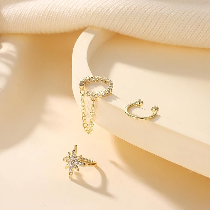 Dochais Ear Cuffs Non-Piercing Earrings for Women Cute Small Clip-On Cartilage Earring 14k Gold Plated Dainty Fake Piercings Earings