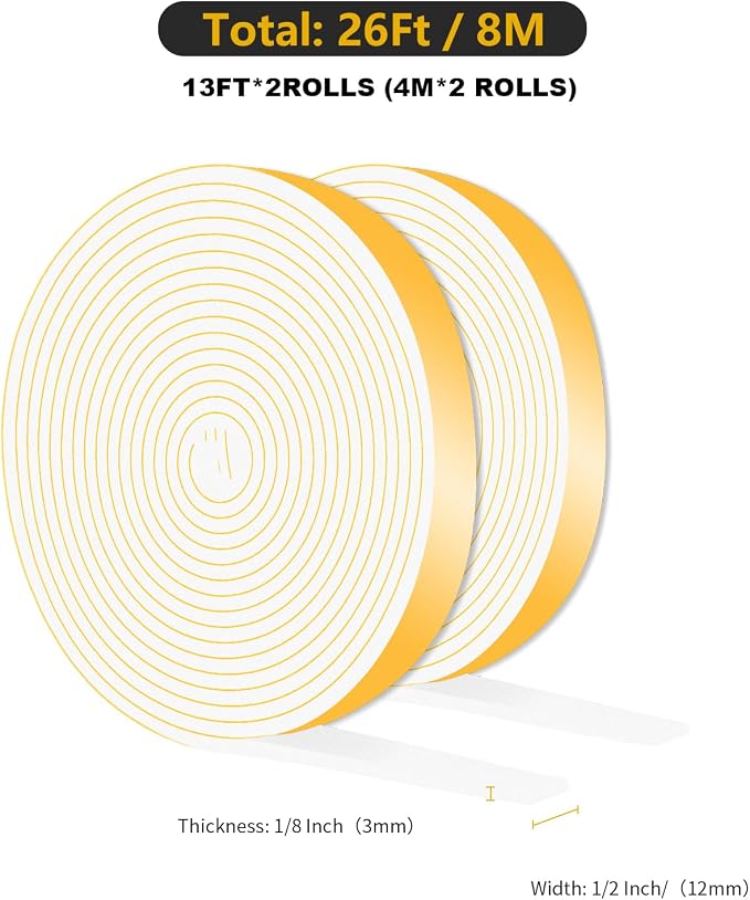 Weather Stripping Tape for Door, High Density CR, 1/2 in x 1/8 in x 26Ft | - Image 2